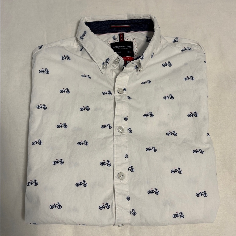 Denim & Flower (Ricky Singh )White Shirt with Bicycle Print